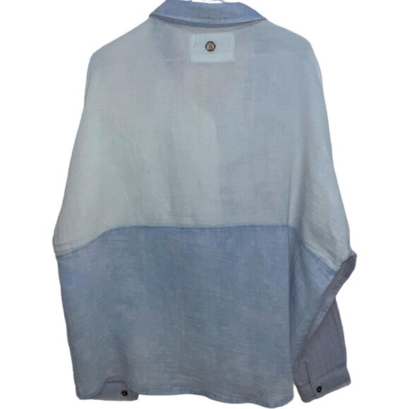0781 Simply Southern NWT Plus Oversized Color Block Long Sleeve Blouse Blue - Picture 2 of 2